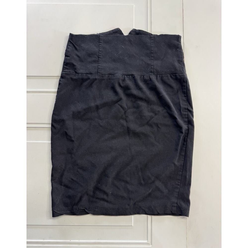 Tess Vintage Black High Waist Knee High Skirt Size Medium Button Detail - Picture 6 of 6